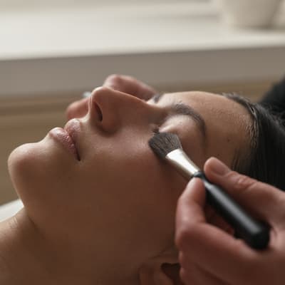 Tratamiento facial con pinceles y cosmética natural